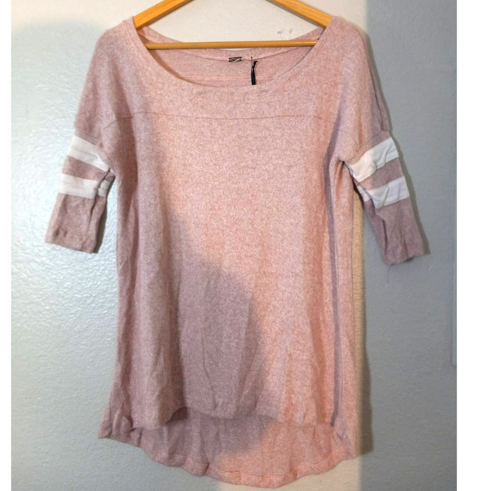 Poof Women's Stretch Scoop Neck 3/4 Striped Sleeve Pink White Size S Blouse